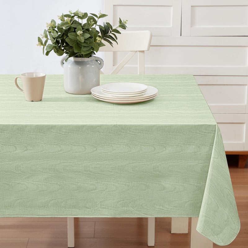 Newbridge Vinyl Flannel Backed Tablecloth, 60 x 102 Inch Rectangle, Sage Green Moire Wavy Solid Design, Heavyweight Indoor Outdoor Waterproof Table Cover, Easy Care Wipe Clean - Image 5